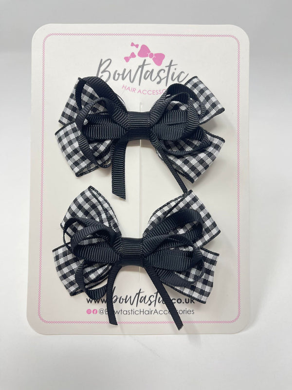 3 Inch Flat Bows - Black Gingham - 2 Pack