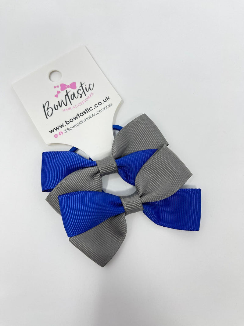 2.75 Inch Twist Bow Thin Elastic - Cobalt & Metal Grey - 2 Pack