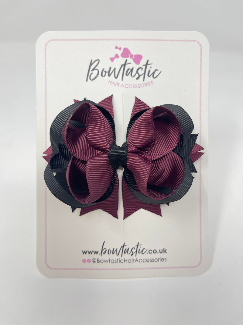 3.5 Inch Ring Bow - Burgundy & Black