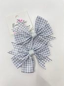 3 Inch Pinwheel Bow Thin Elastic - Grey Gingham - 2 Pack