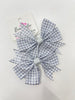 3 Inch Pinwheel Bow Thin Elastic - Grey Gingham - 2 Pack