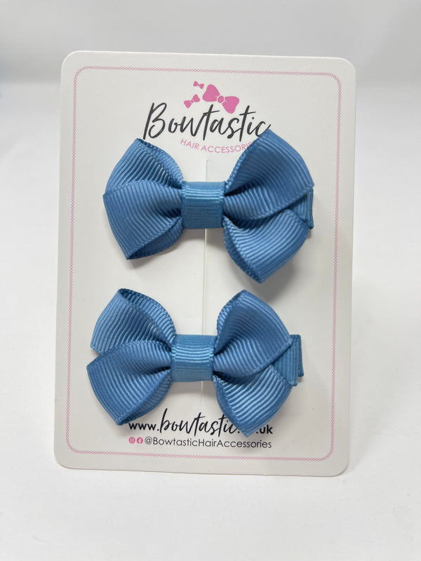 2 Inch Flat Bows Style 2 - Antique Blue - 2 Pack