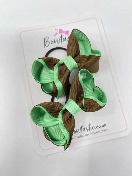 3 Inch Bow Thin Elastic - Brown & Mint Green - 2 Pack