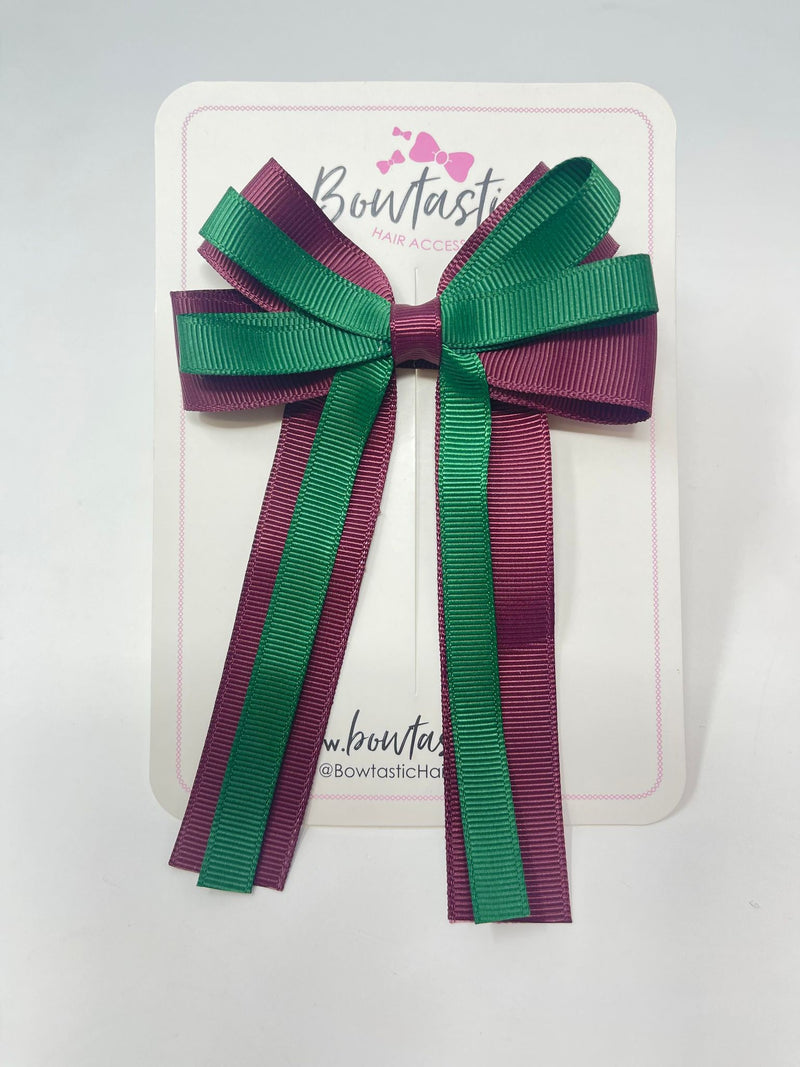 4 Inch Loop Tail Bow - Forest Green & Burgundy