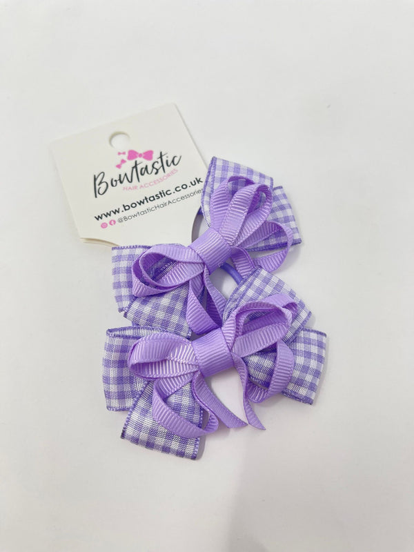 2.5 Inch Flat Bow Thin Elastic - Lilac Gingham - 2 Pack