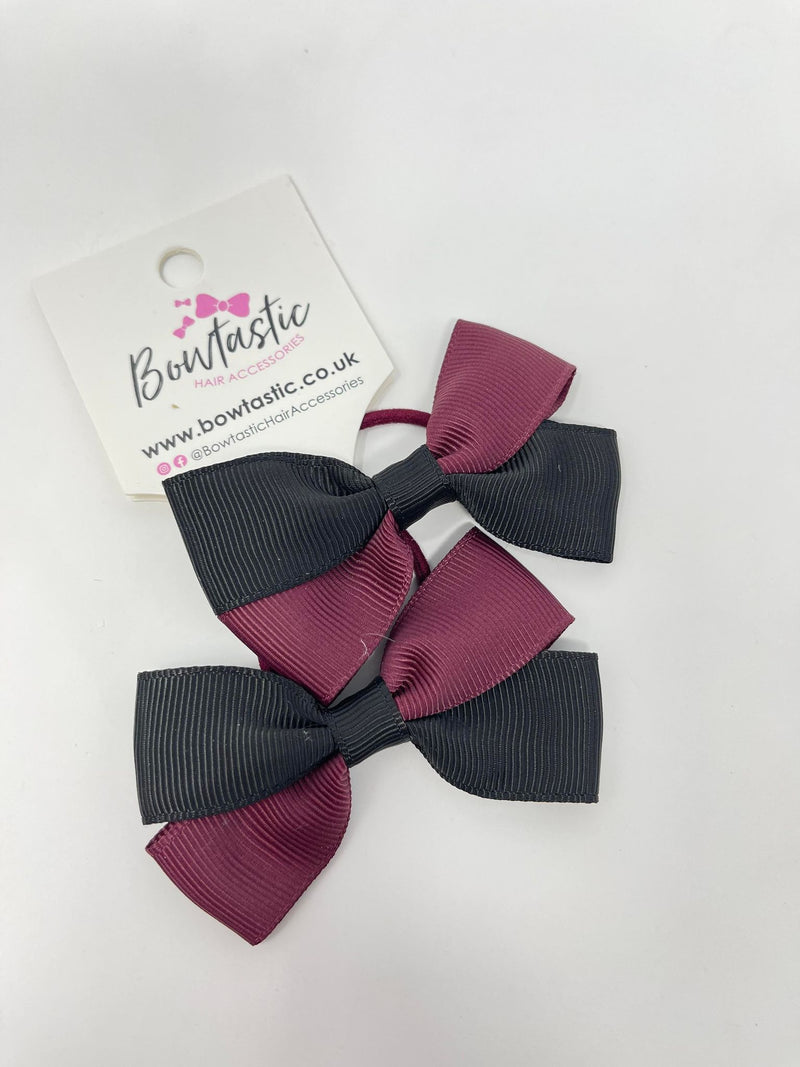 2.75 Inch Twist Bow Thin Elastic - Burgundy & Black - 2 Pack