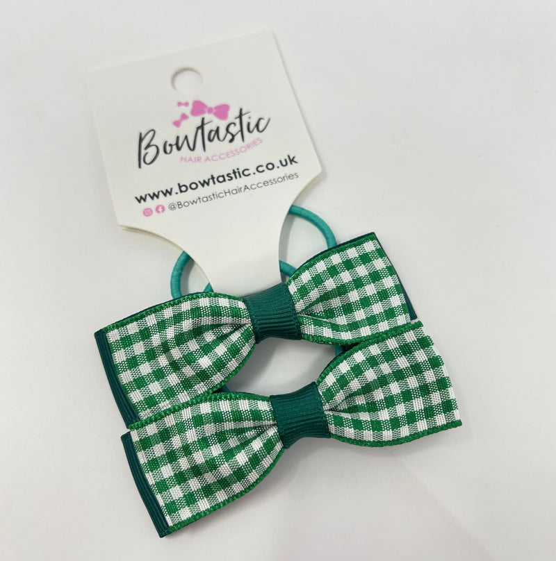 2.75 Inch Flat Bows Thin Elastic - Forest Green & Green Gingham - 2 Pack