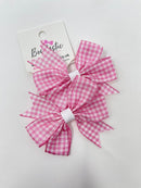 3 Inch Pinwheel Bow Thin Elastic - Pink Gingham - 2 Pack