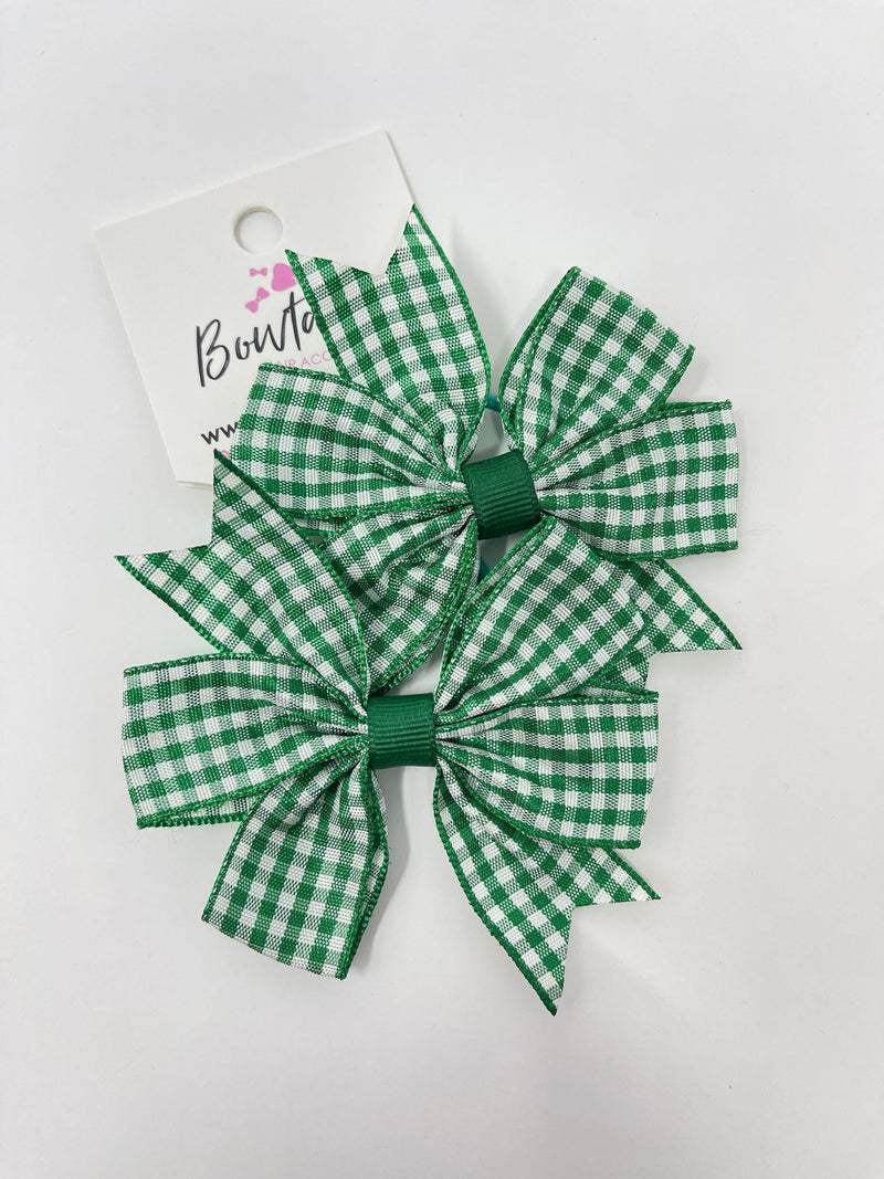 3 Inch Pinwheel Bow Thin Elastic - Forest Green & Green Gingham - 2 Pack