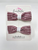 2.75 Inch Bows - Burgundy & White Gingham - 2 Pack