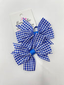 3 Inch Pinwheel Bow Thin Elastic - Royal Gingham - 2 Pack