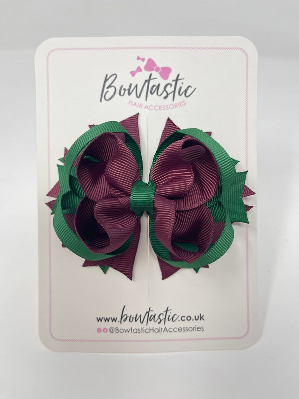 3.5 Inch Ring Bow - Forest Green & Burgundy