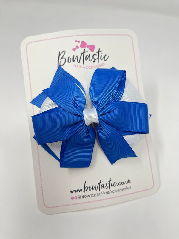 4 Inch 3 Layer Bow - Royal Blue & White