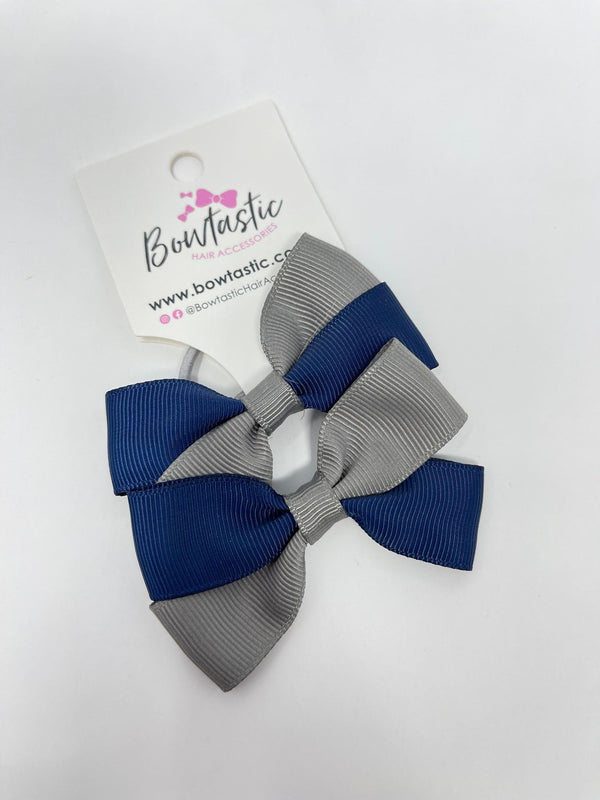 2.75 Inch Twist Bow Thin Elastic - Navy & Metal Grey - 2 Pack