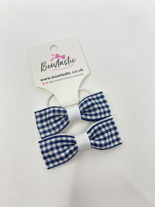 2.75 Inch Flat Bows Thin Elastic - Navy & White Gingham - 2 Pack