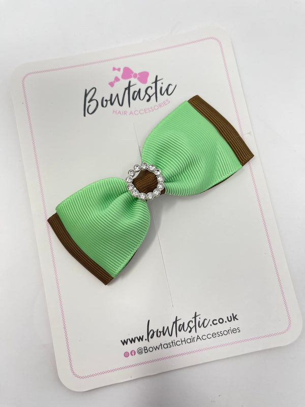 3.5 Inch Gem Bow - Brown & Mint Green