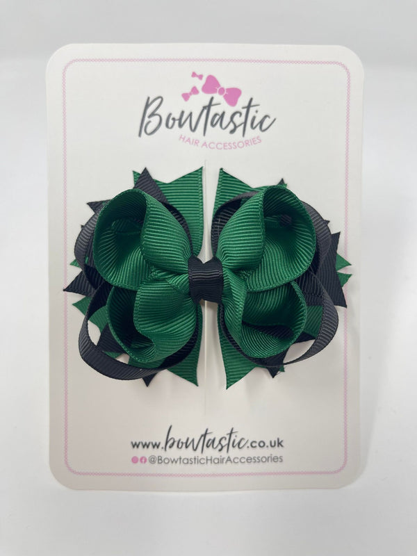 3.5 Inch Ring Bow - Forest Green & Black