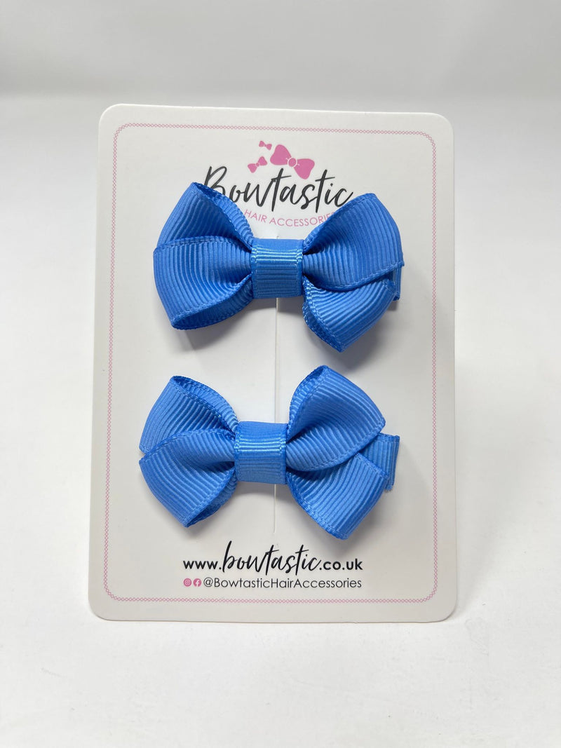 2 Inch Flat Bows Style 2 - Capri Blue - 2 Pack