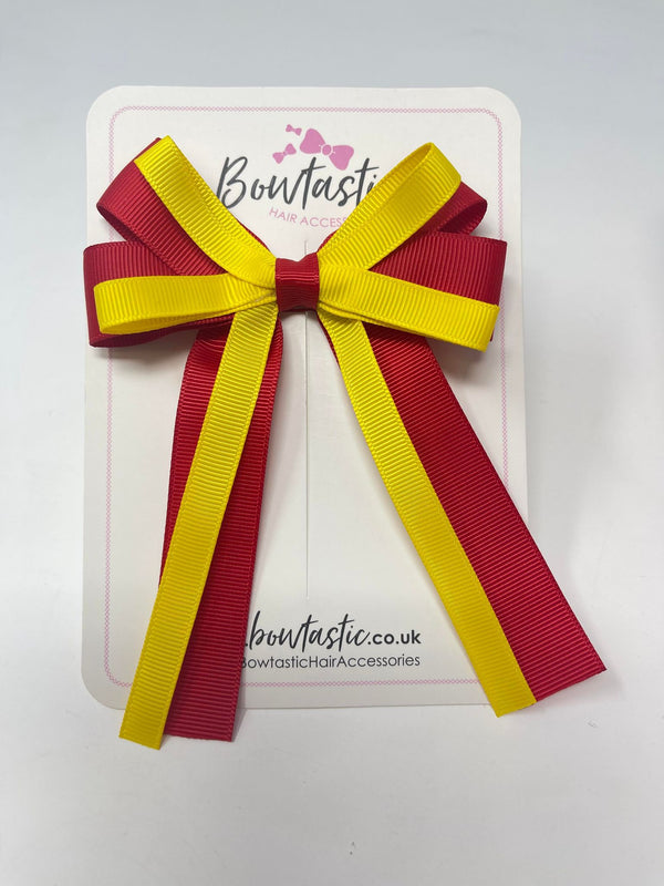 4 Inch Loop Tail Bow - Red & Daffodil