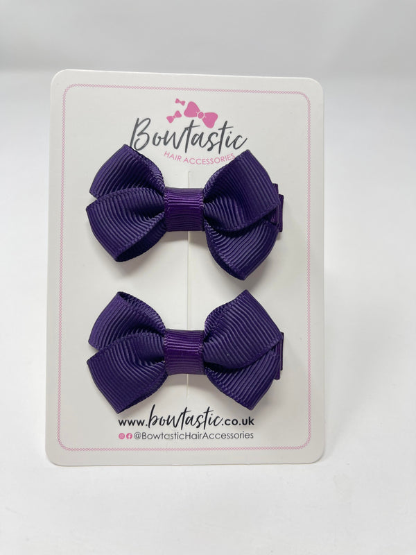 2 Inch Flat Bows Style 2 - Plum - 2 Pack