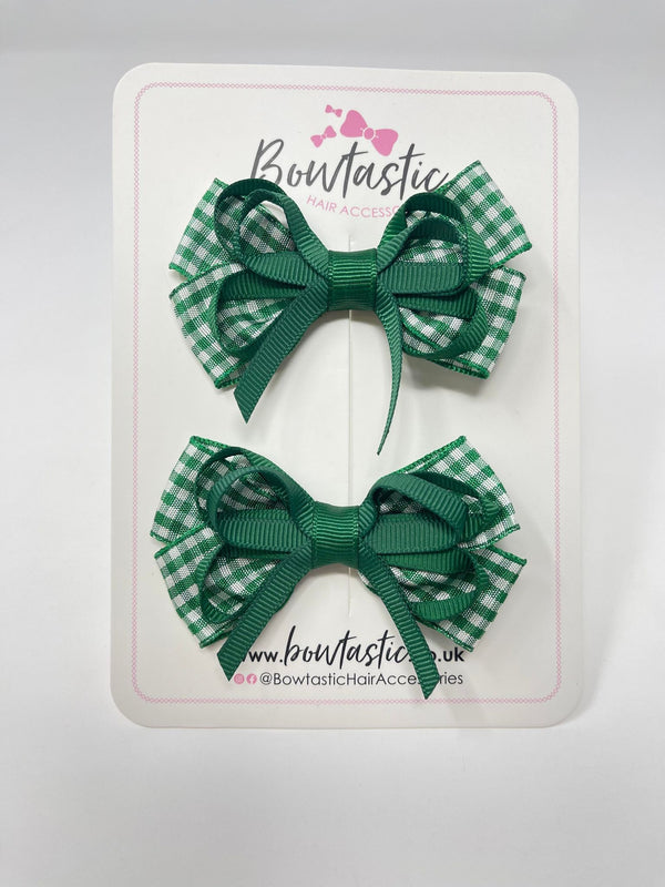 3 Inch Flat Bows - Green Gingham - 2 Pack