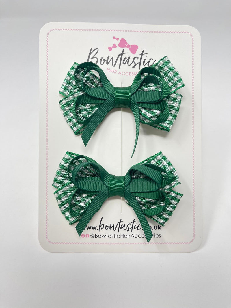 3 Inch Flat Bows - Forest Green & Green Gingham - 2 Pack