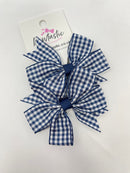 3 Inch Pinwheel Bow Thin Elastic - Navy Gingham - 2 Pack