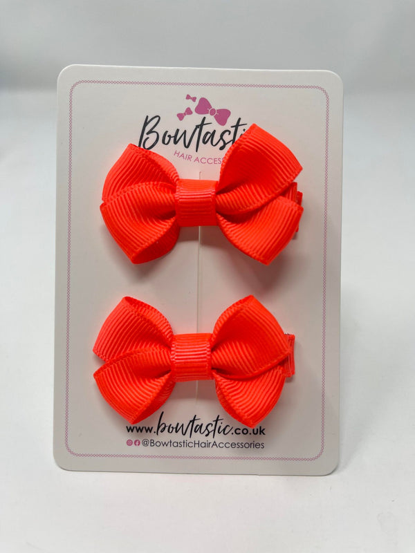 2 Inch Flat Bows Style 2 - Neon Orange - 2 Pack