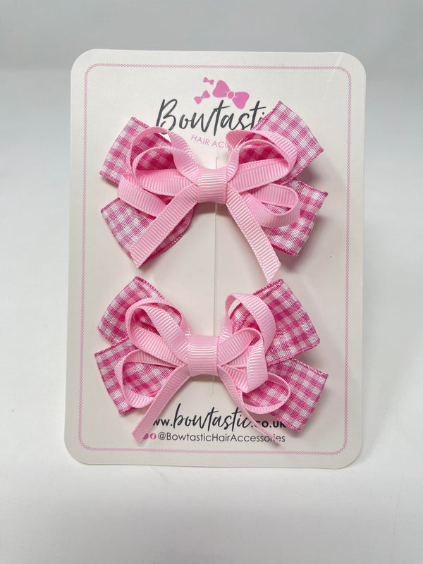 3 Inch Flat Bows - Pink Gingham - 2 Pack