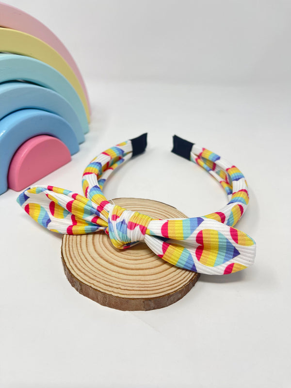 Ribbed Knot Headband - Rainbow Heart