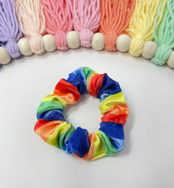 Mini Velvet Scrunchie - Rainbow Stripe