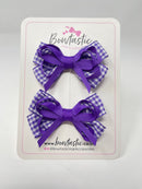 3 Inch Flat Bows - Purple Gingham - 2 Pack
