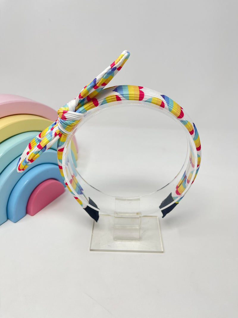 Ribbed Knot Headband - Rainbow Heart