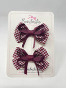 3 Inch Flat Bows - Burgundy Gingham - 2 Pack