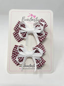 3 Inch Flat Bows - Burgundy & White Gingham - 2 Pack