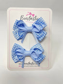 3 Inch Flat Bows - Light Blue Gingham - 2 Pack