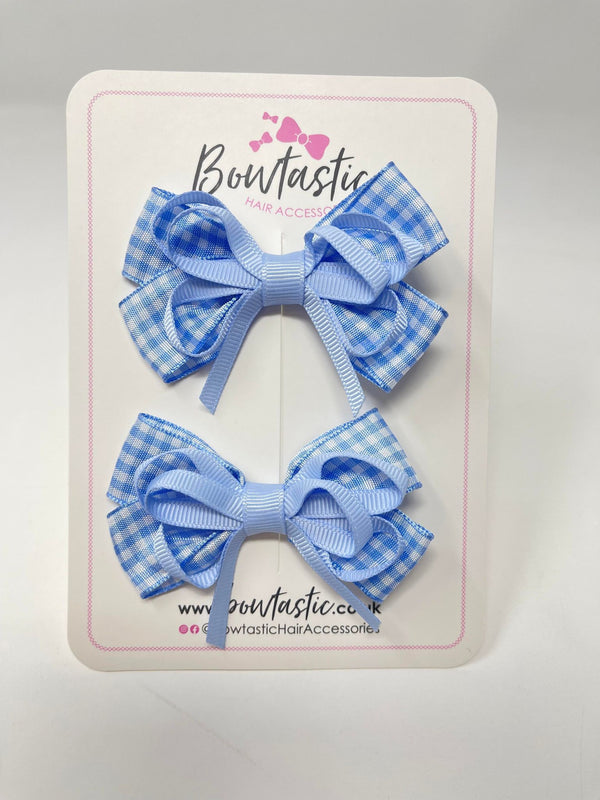 3 Inch Flat Bows - Blue Gingham - 2 Pack