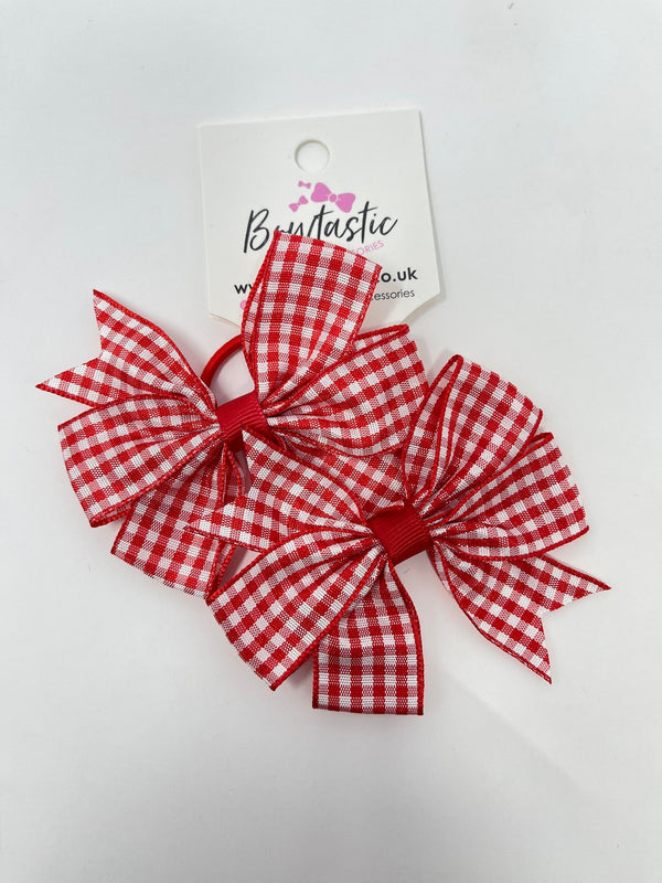 3 Inch Pinwheel Bow Thin Elastic - Red Gingham - 2 Pack