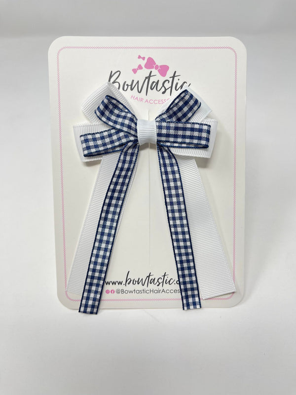 3 Inch Loop Tail Bow - Navy & White Gingham