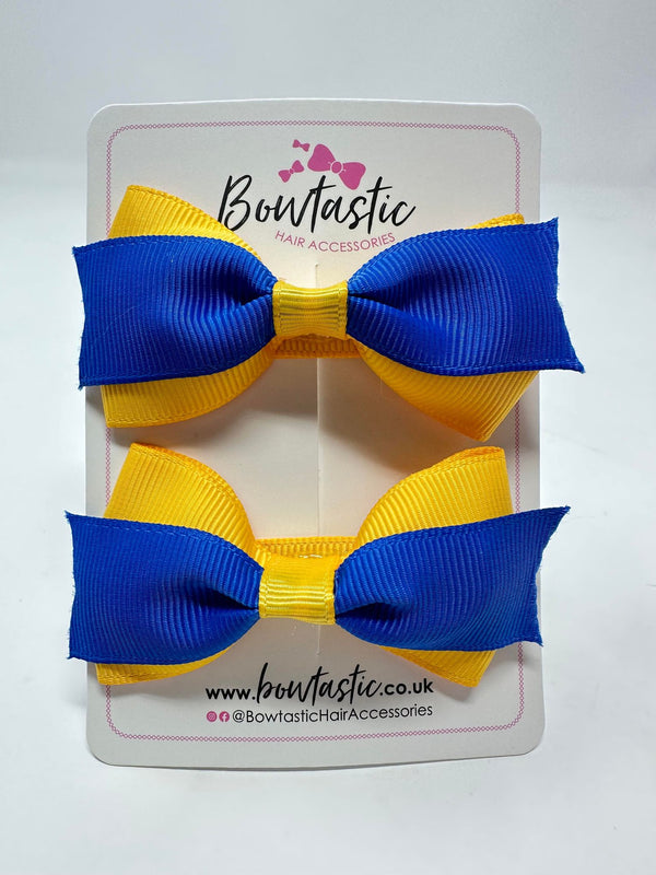 2.75 Inch 2 Layer Tuxedo Bow - Royal Blue & Yellow Gold - 2 Pack