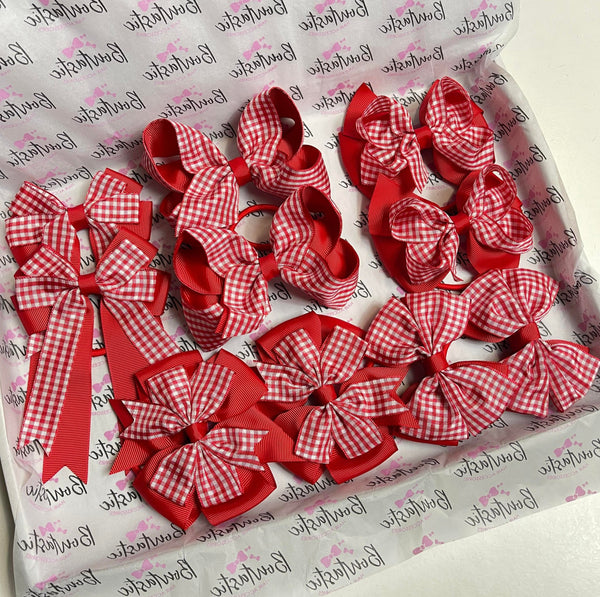 School Bundle - 5 Matching Pairs Bobbles - Red Gingham
