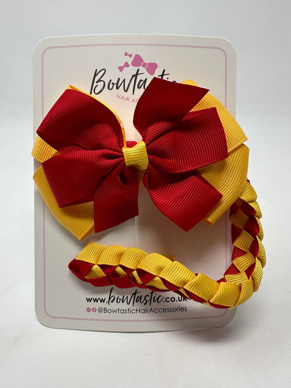 4 Inch Bow Bun Wrap - Red & Yellow Gold