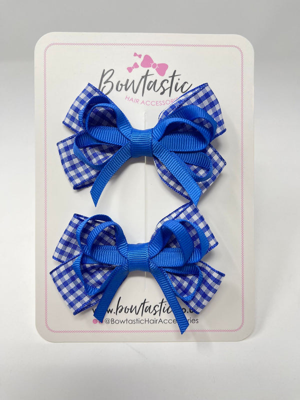 3 Inch Flat Bows - Royal Blue Gingham - 2 Pack