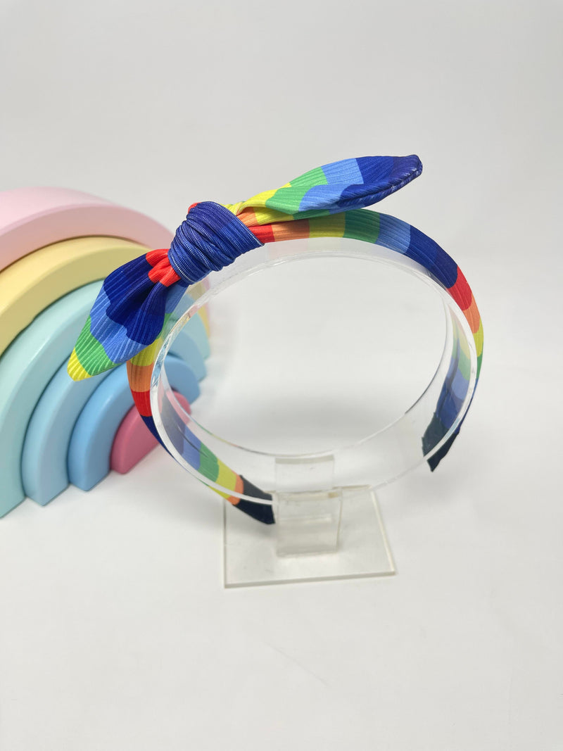 Ribbed Knot Headband - Rainbow Stripe