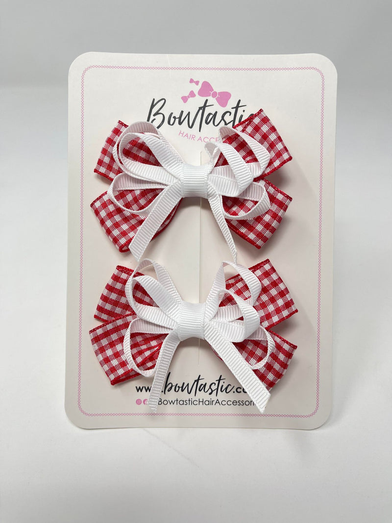 3 Inch Flat Bows - Red & White Gingham - 2 Pack