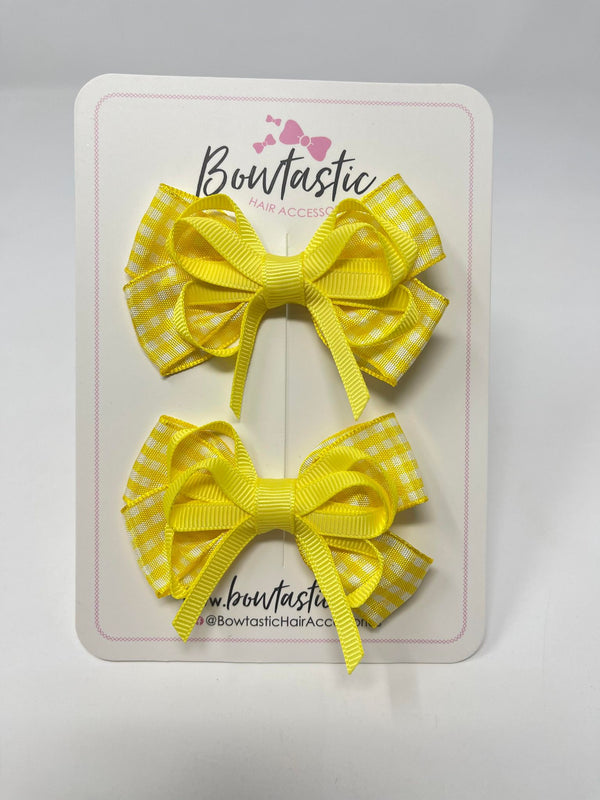 3 Inch Flat Bows - Yellow Gingham - 2 Pack
