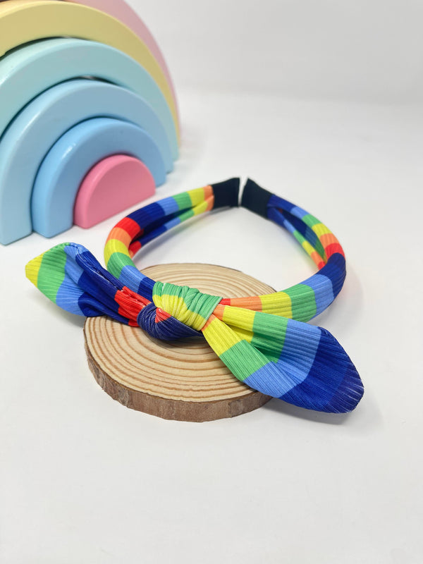 Ribbed Knot Headband - Rainbow Stripe