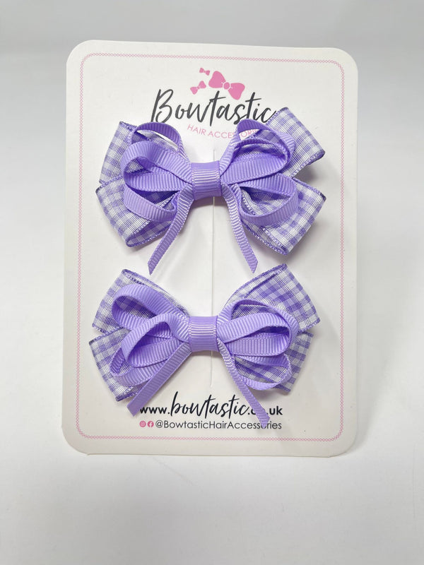 3 Inch Flat Bows - Lilac Gingham - 2 Pack