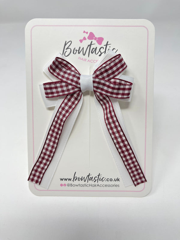 3 Inch Loop Tail Bow - Burgundy & White Gingham