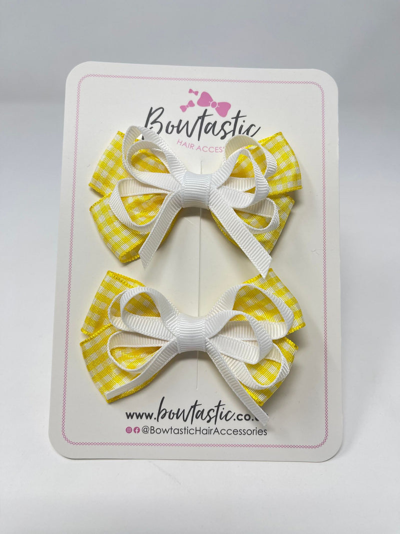 3 Inch Flat Bows - Yellow & White Gingham - 2 Pack